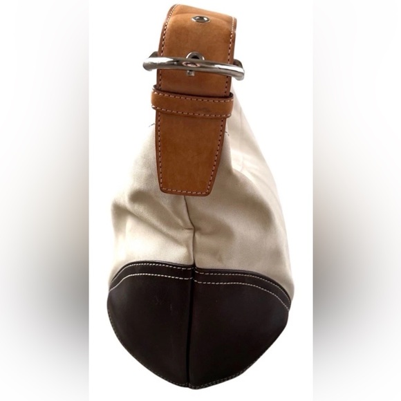 Coach SoHo Hobo Twill Leather 
Cream Brown Zip Top Bag Adjustable Strap - Picture 3 of 10